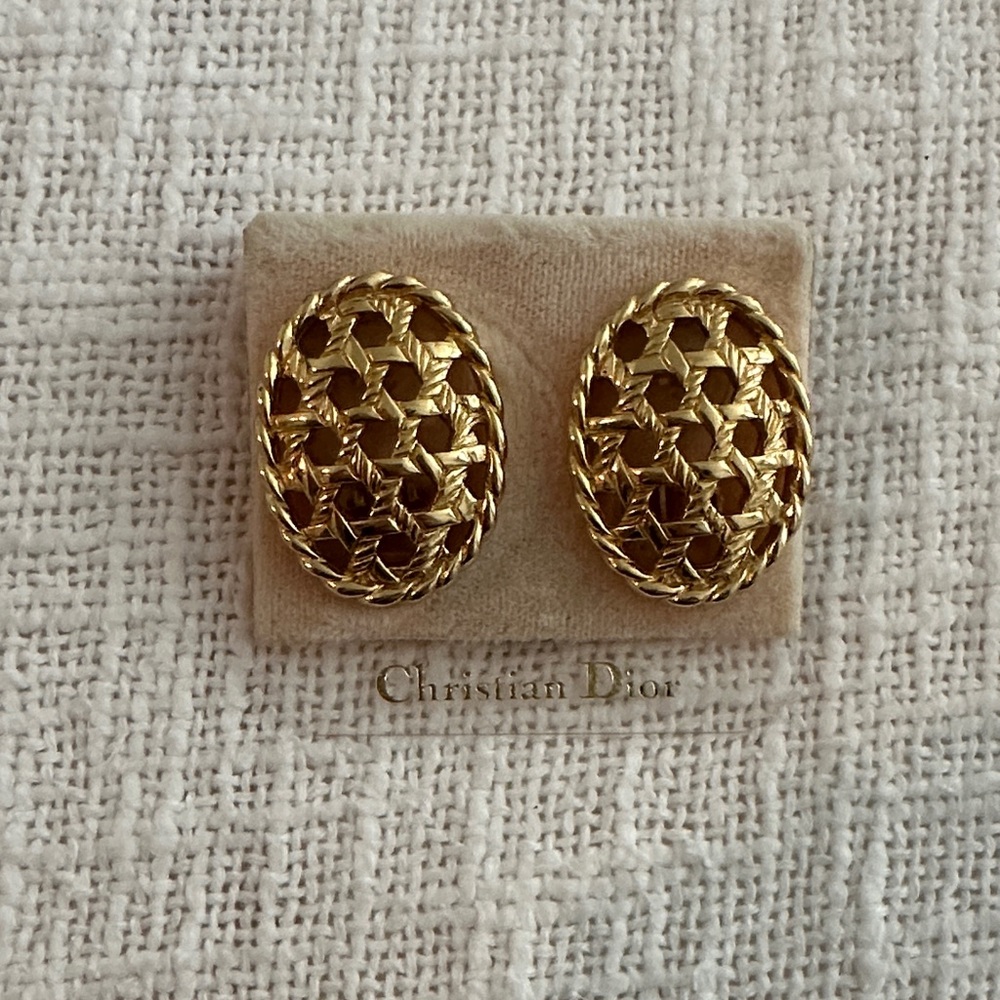 Vintage Christian Dior Intricate Gold Earrings